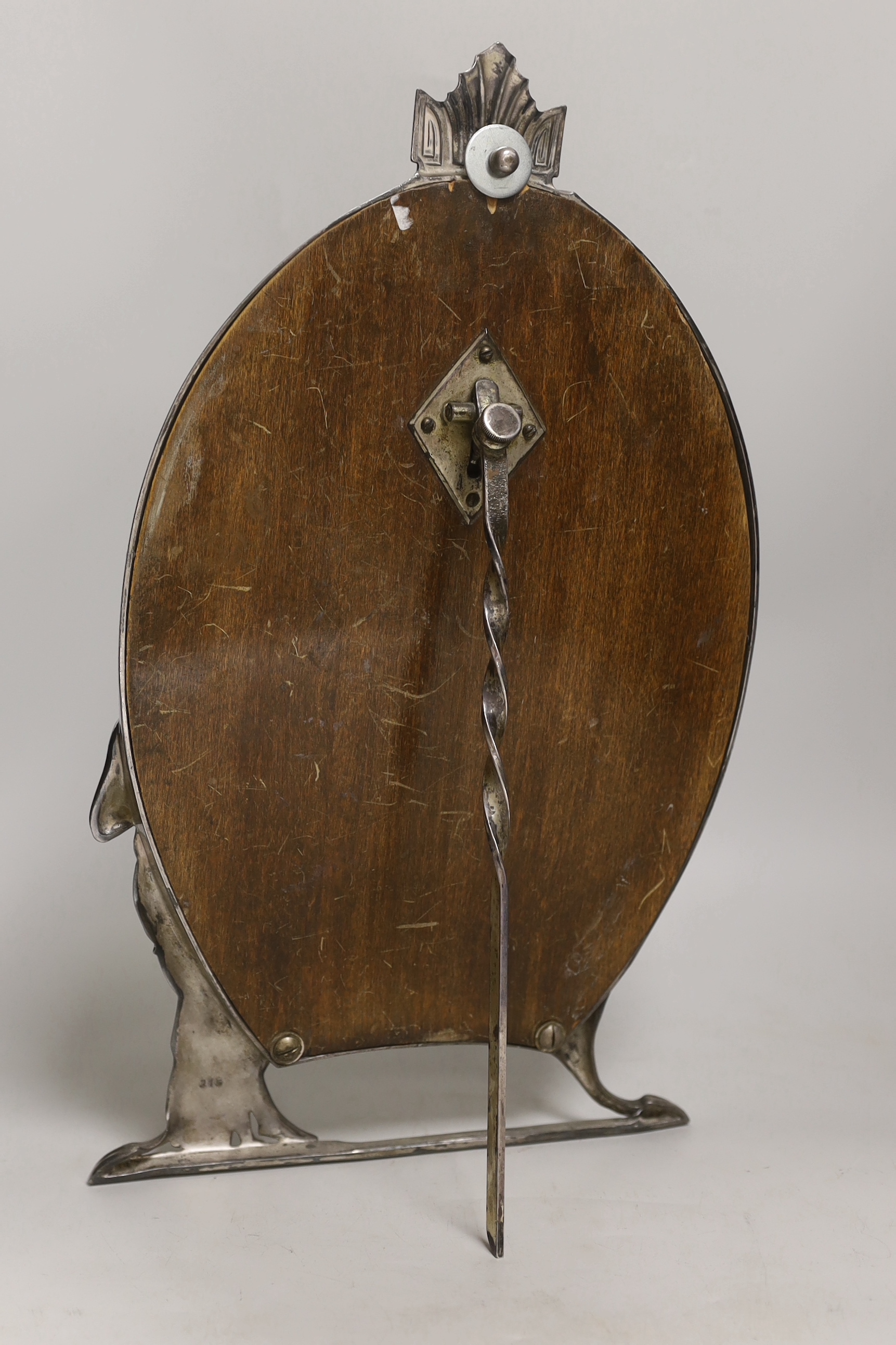 A WMF pewter toilet mirror, 42.5cm